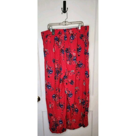 Torrid Red Blue Floral Print Pull-On Wide Leg Challis High-Rise Pants Size 2R - Picture 2 of 6